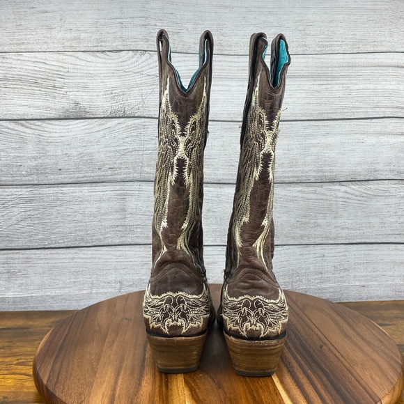 Corral Western Boot Distressed Leather Wing Embroidery Tobacco Brown 3047 Sz 7.5 - Picture 6 of 15